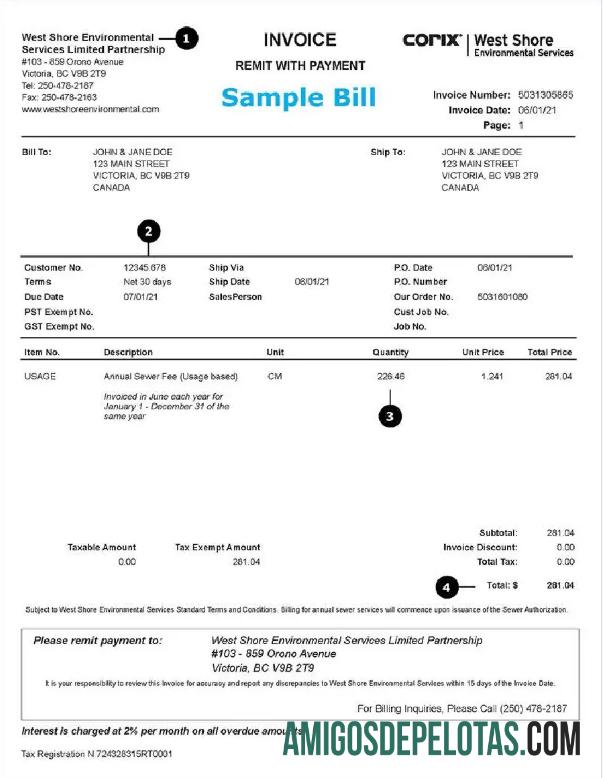 Em branco modelo Word e PDF para fatura de serviços públicos dos EUA WEST SHORE